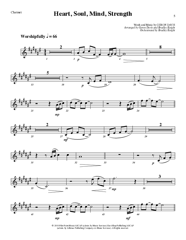 Heart Soul Mind And Strength (Choral Anthem SATB) Clarinet (Lillenas Choral / Arr. Geron Davis / Arr. Bradley Knight)