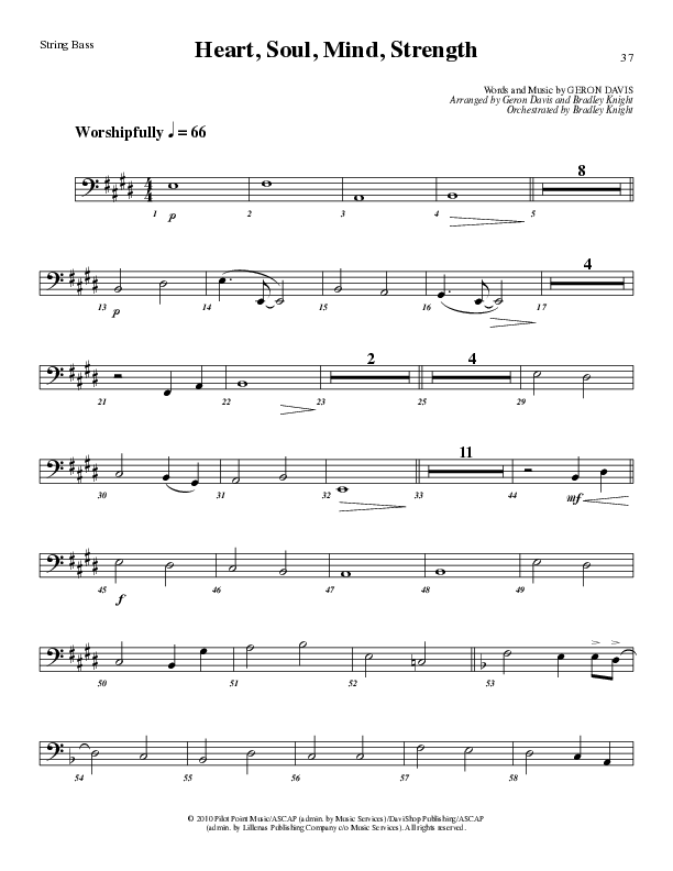 Heart Soul Mind And Strength (Choral Anthem SATB) String Bass (Lillenas Choral / Arr. Geron Davis / Arr. Bradley Knight)