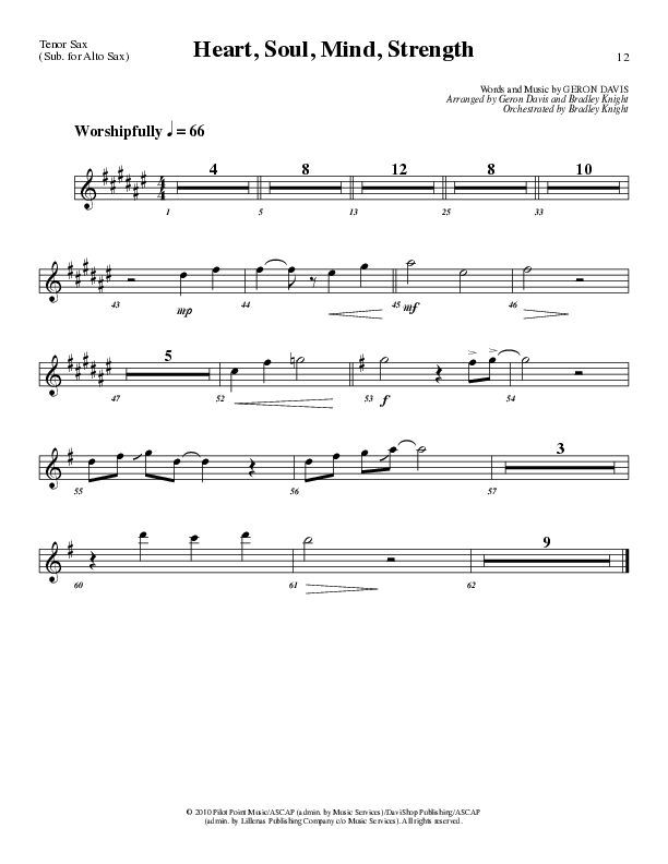Heart Soul Mind And Strength (Choral Anthem SATB) Tenor Sax 1 (Lillenas Choral / Arr. Geron Davis / Arr. Bradley Knight)