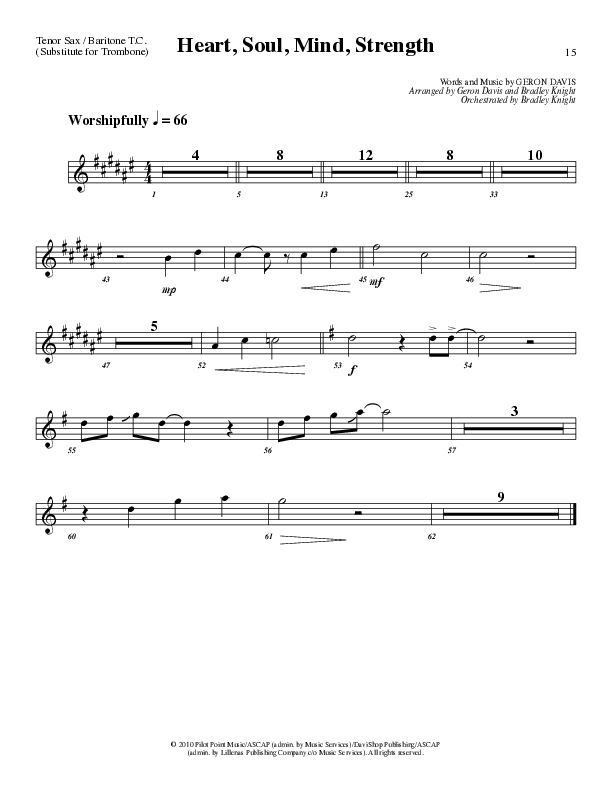 Heart Soul Mind And Strength (Choral Anthem SATB) Tenor Sax/Baritone T.C. (Lillenas Choral / Arr. Geron Davis / Arr. Bradley Knight)