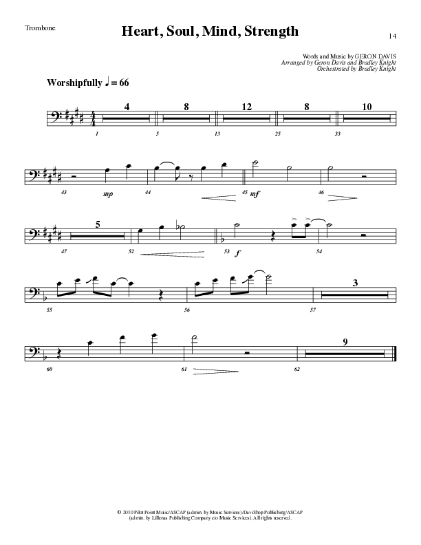 Heart Soul Mind And Strength (Choral Anthem SATB) Trombone (Lillenas Choral / Arr. Geron Davis / Arr. Bradley Knight)