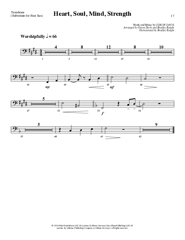 Heart Soul Mind And Strength (Choral Anthem SATB) Trombone (Lillenas Choral / Arr. Geron Davis / Arr. Bradley Knight)