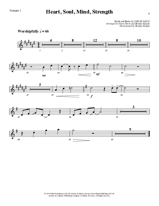 Heart Soul Mind And Strength (Choral Anthem SATB) Trumpet 1 (Lillenas Choral / Arr. Geron Davis / Arr. Bradley Knight)