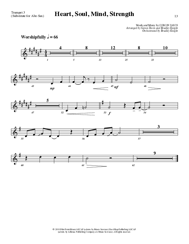 Heart Soul Mind And Strength (Choral Anthem SATB) Trumpet 3 (Lillenas Choral / Arr. Geron Davis / Arr. Bradley Knight)