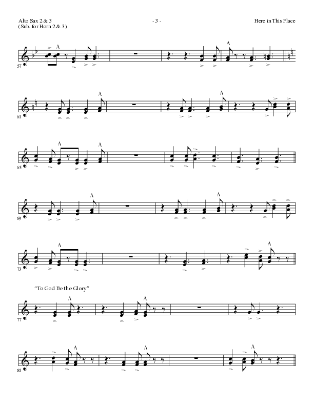 Here In This Place with Blessed Assurance, To God Be The Glory (Choral Anthem SATB) Alto Sax 2 (Lillenas Choral / Arr. Dave Clark / Orch. David Clydesdale)