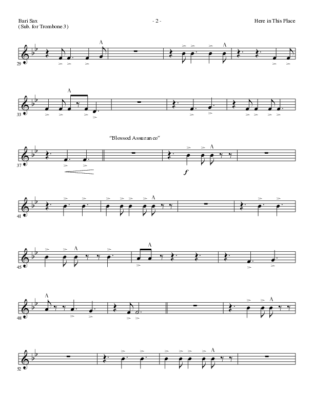 Here In This Place with Blessed Assurance, To God Be The Glory (Choral Anthem SATB) Bari Sax (Lillenas Choral / Arr. Dave Clark / Orch. David Clydesdale)