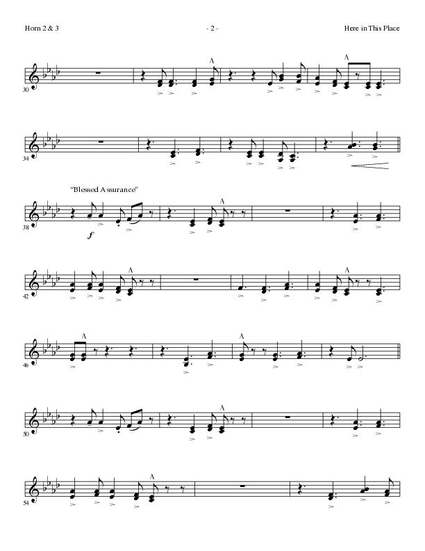 Here In This Place with Blessed Assurance, To God Be The Glory (Choral Anthem SATB) French Horn 2 (Lillenas Choral / Arr. Dave Clark / Orch. David Clydesdale)