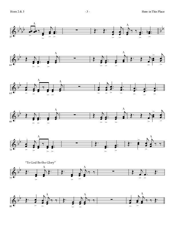 Here In This Place with Blessed Assurance, To God Be The Glory (Choral Anthem SATB) French Horn 2 (Lillenas Choral / Arr. Dave Clark / Orch. David Clydesdale)