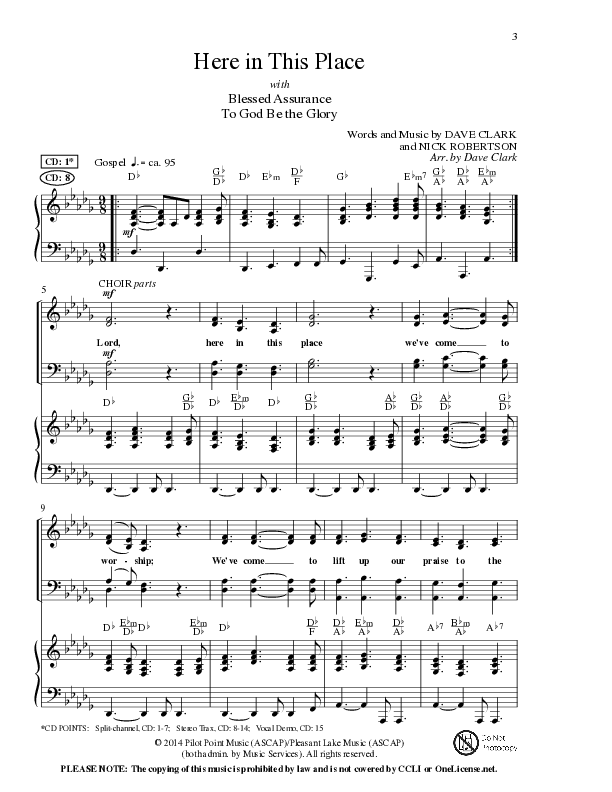 Here In This Place with Blessed Assurance, To God Be The Glory (Choral Anthem SATB) Anthem (SATB/Piano) (Lillenas Choral / Arr. Dave Clark / Orch. David Clydesdale)