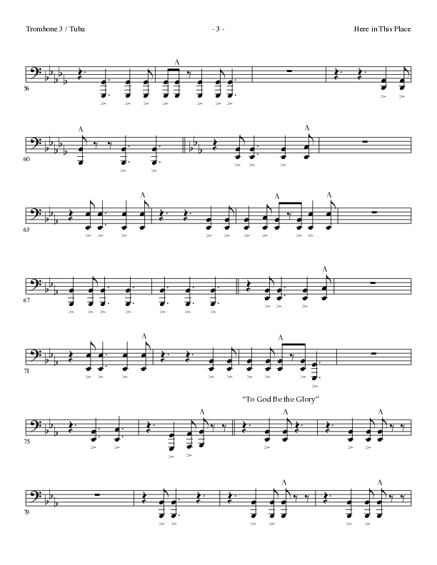 Here In This Place with Blessed Assurance, To God Be The Glory (Choral Anthem SATB) Trombone 3/Tuba (Lillenas Choral / Arr. Dave Clark / Orch. David Clydesdale)