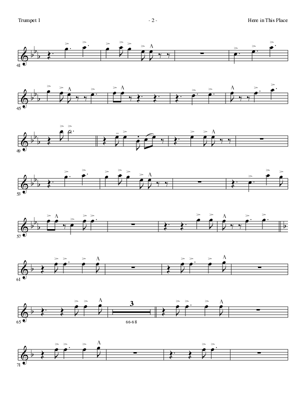 Here In This Place with Blessed Assurance, To God Be The Glory (Choral Anthem SATB) Trumpet 1 (Lillenas Choral / Arr. Dave Clark / Orch. David Clydesdale)