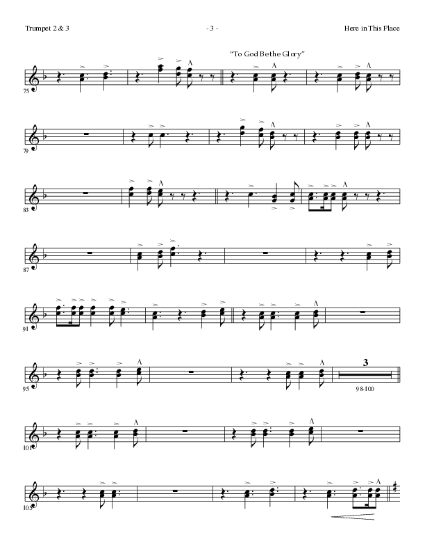 Here In This Place with Blessed Assurance, To God Be The Glory (Choral Anthem SATB) Trumpet 2/3 (Lillenas Choral / Arr. Dave Clark / Orch. David Clydesdale)