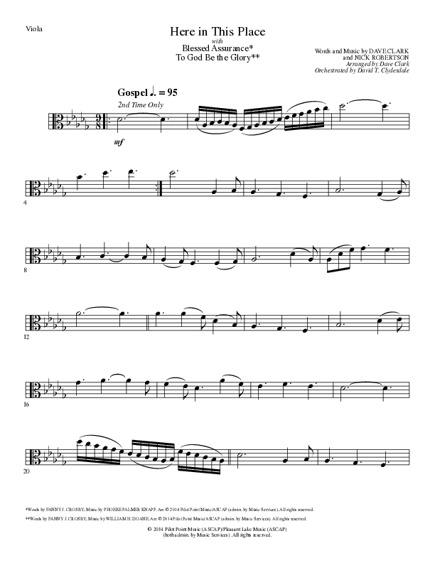 Here In This Place with Blessed Assurance, To God Be The Glory (Choral Anthem SATB) Viola (Lillenas Choral / Arr. Dave Clark / Orch. David Clydesdale)
