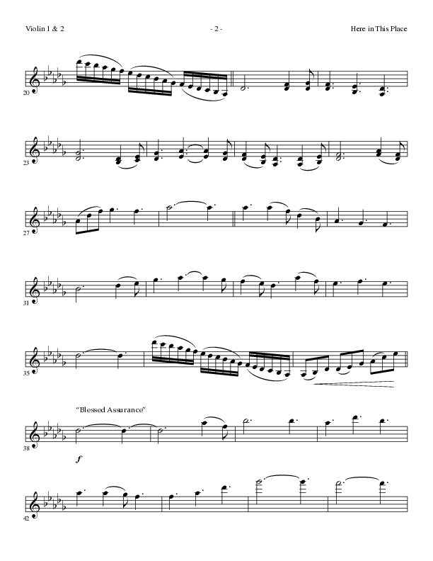 Here In This Place with Blessed Assurance, To God Be The Glory (Choral Anthem SATB) Violin 1/2 (Lillenas Choral / Arr. Dave Clark / Orch. David Clydesdale)
