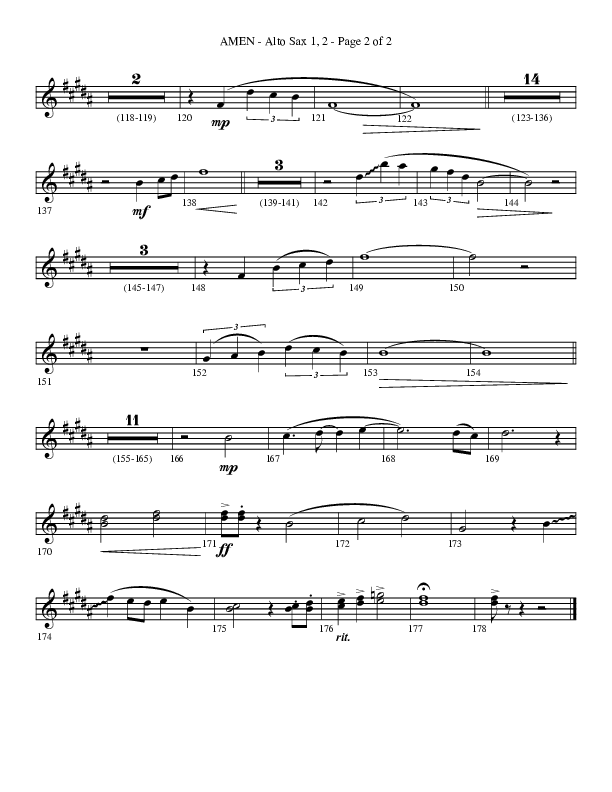Amen (Choral Anthem SATB) Alto Sax 1/2 (Lifeway Choral / Arr. Bradley Knight)