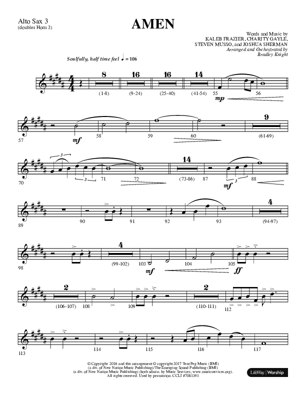 Amen (Choral Anthem SATB) Alto Sax (Lifeway Choral / Arr. Bradley Knight)