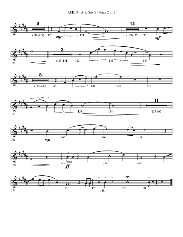 Amen (Choral Anthem SATB) Alto Sax (Lifeway Choral / Arr. Bradley Knight)