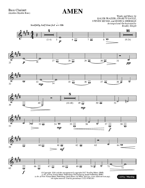 Amen (Choral Anthem SATB) Bass Clarinet (Lifeway Choral / Arr. Bradley Knight)