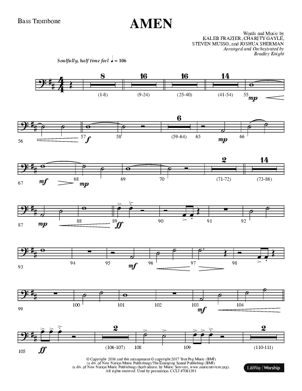 Amen (Choral Anthem SATB) Bass Trombone (Lifeway Choral / Arr. Bradley Knight)