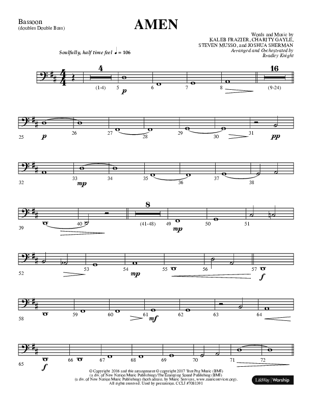 Amen (Choral Anthem SATB) Bassoon (Lifeway Choral / Arr. Bradley Knight)