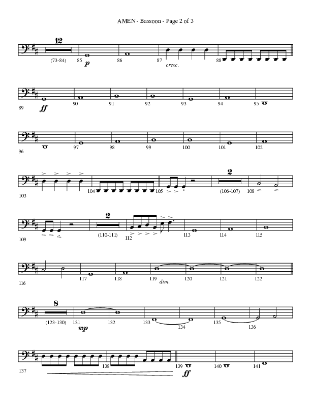 Amen (Choral Anthem SATB) Bassoon (Lifeway Choral / Arr. Bradley Knight)