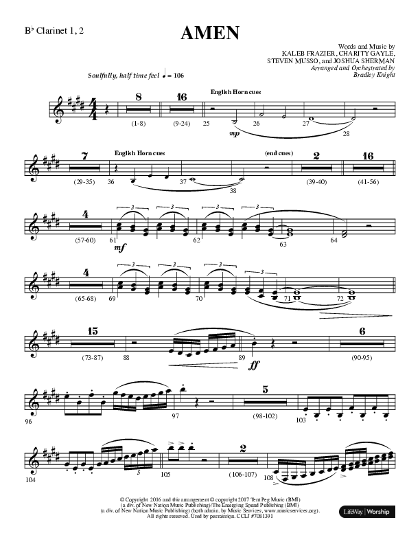 Amen (Choral Anthem SATB) Clarinet 1/2 (Lifeway Choral / Arr. Bradley Knight)