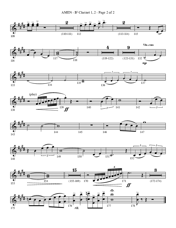 Amen (Choral Anthem SATB) Clarinet 1/2 (Lifeway Choral / Arr. Bradley Knight)