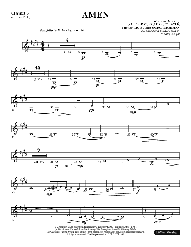 Amen (Choral Anthem SATB) Clarinet 3 (Lifeway Choral / Arr. Bradley Knight)