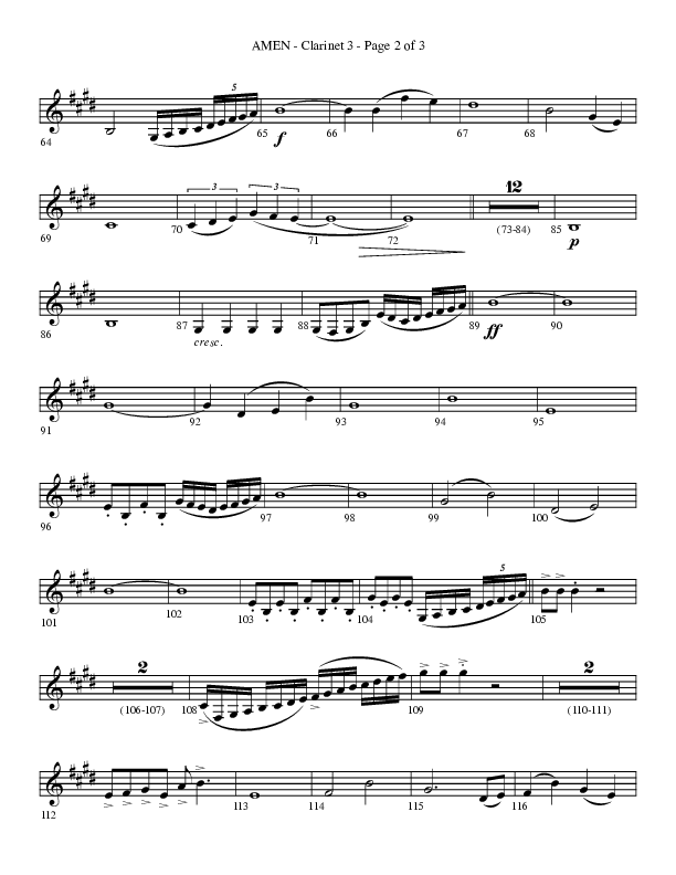 Amen (Choral Anthem SATB) Clarinet 3 (Lifeway Choral / Arr. Bradley Knight)