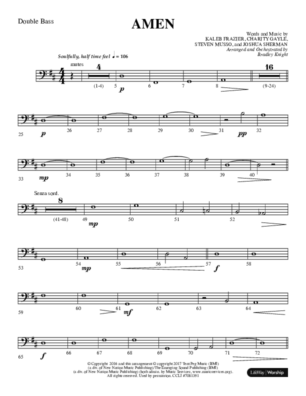 Amen (Choral Anthem SATB) Double Bass (Lifeway Choral / Arr. Bradley Knight)
