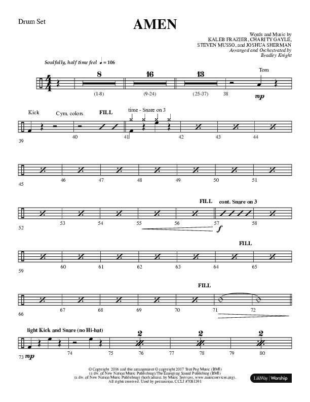 Amen (Choral Anthem SATB) Drum Set (Lifeway Choral / Arr. Bradley Knight)