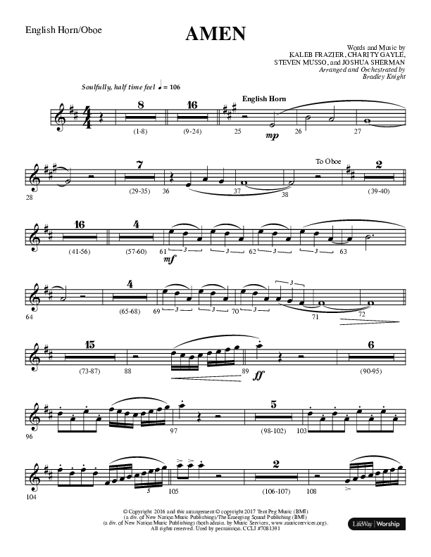 Amen (Choral Anthem SATB) English Horn (Lifeway Choral / Arr. Bradley Knight)