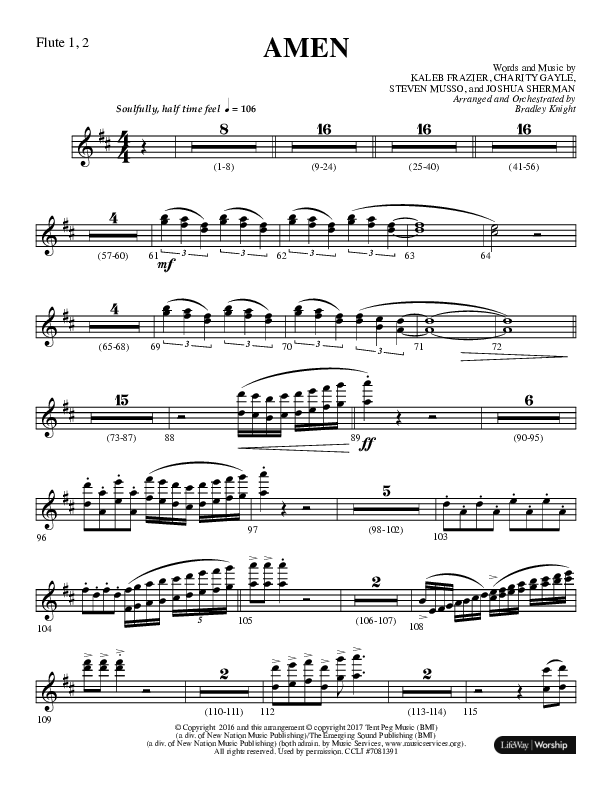 Amen (Choral Anthem SATB) Flute 1/2 (Lifeway Choral / Arr. Bradley Knight)
