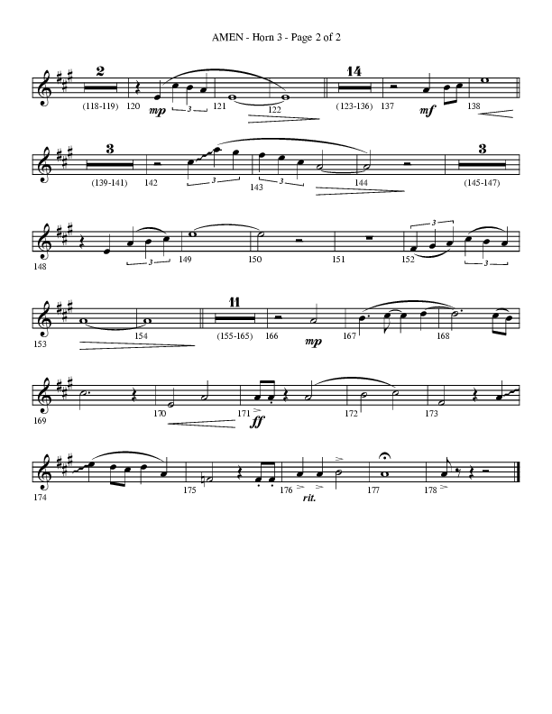 Amen (Choral Anthem SATB) French Horn 3 (Lifeway Choral / Arr. Bradley Knight)