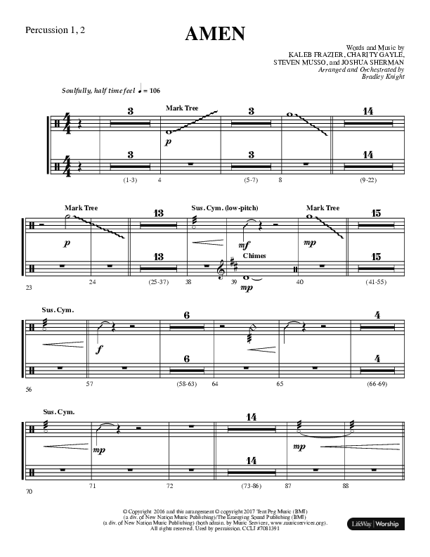 Amen (Choral Anthem SATB) Percussion 1/2 (Lifeway Choral / Arr. Bradley Knight)