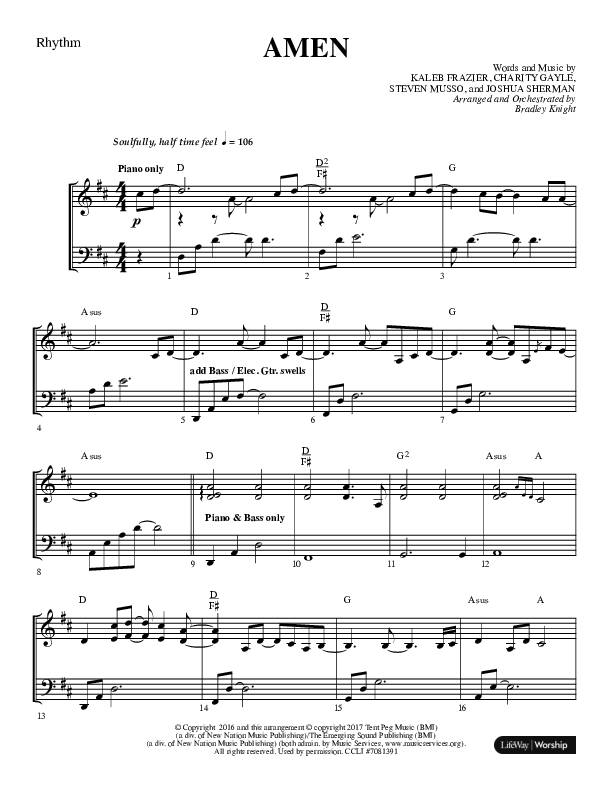 Amen (Choral Anthem SATB) Lead Melody & Rhythm (Lifeway Choral / Arr. Bradley Knight)