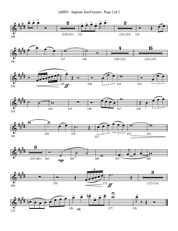 Amen (Choral Anthem SATB) Soprano Sax (Lifeway Choral / Arr. Bradley Knight)