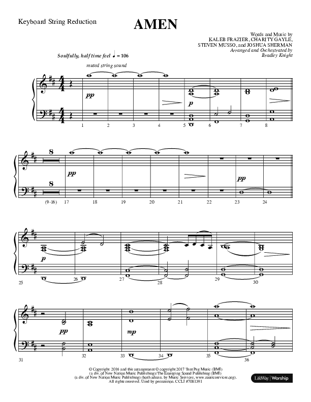 Amen (Choral Anthem SATB) String Reduction (Lifeway Choral / Arr. Bradley Knight)