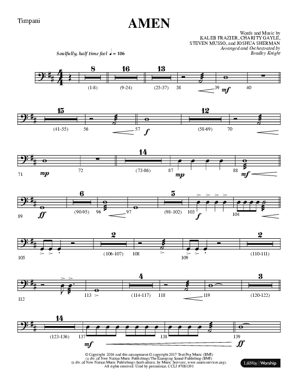 Amen (Choral Anthem SATB) Timpani (Lifeway Choral / Arr. Bradley Knight)