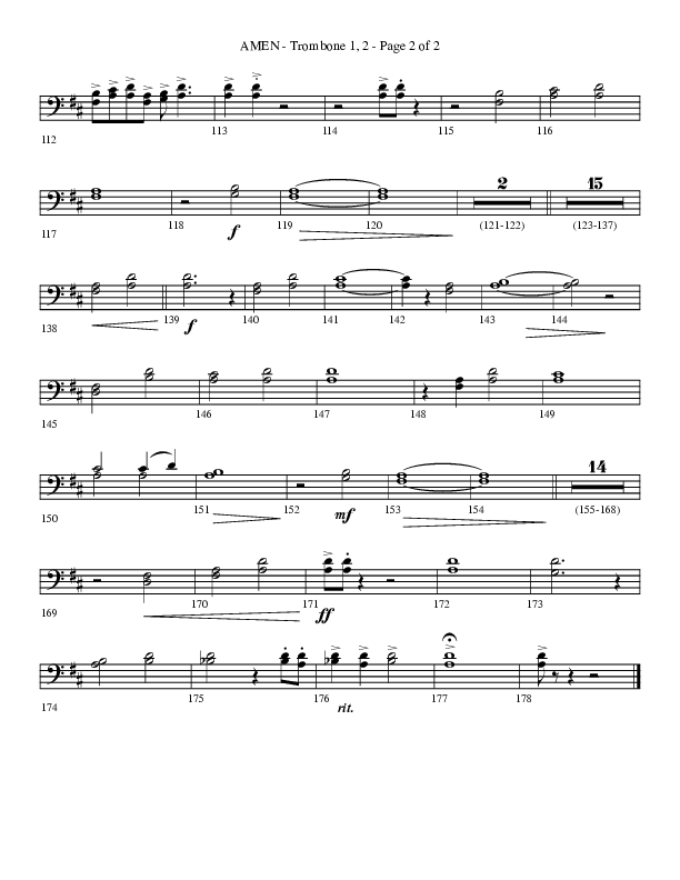 Amen (Choral Anthem SATB) Trombone 1/2 (Lifeway Choral / Arr. Bradley Knight)