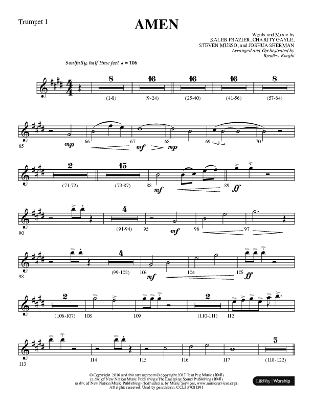 Amen (Choral Anthem SATB) Trumpet 1 (Lifeway Choral / Arr. Bradley Knight)