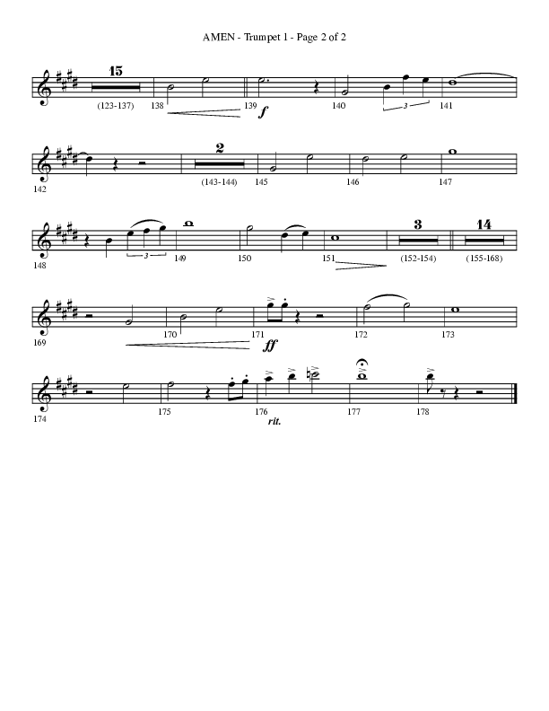 Amen (Choral Anthem SATB) Trumpet 1 (Lifeway Choral / Arr. Bradley Knight)