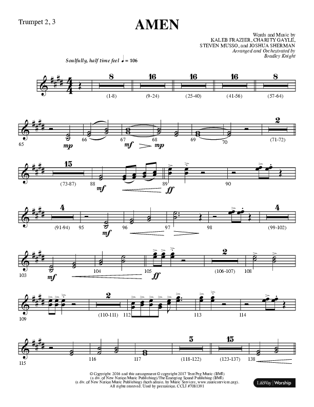 Amen (Choral Anthem SATB) Trumpet 2/3 (Lifeway Choral / Arr. Bradley Knight)