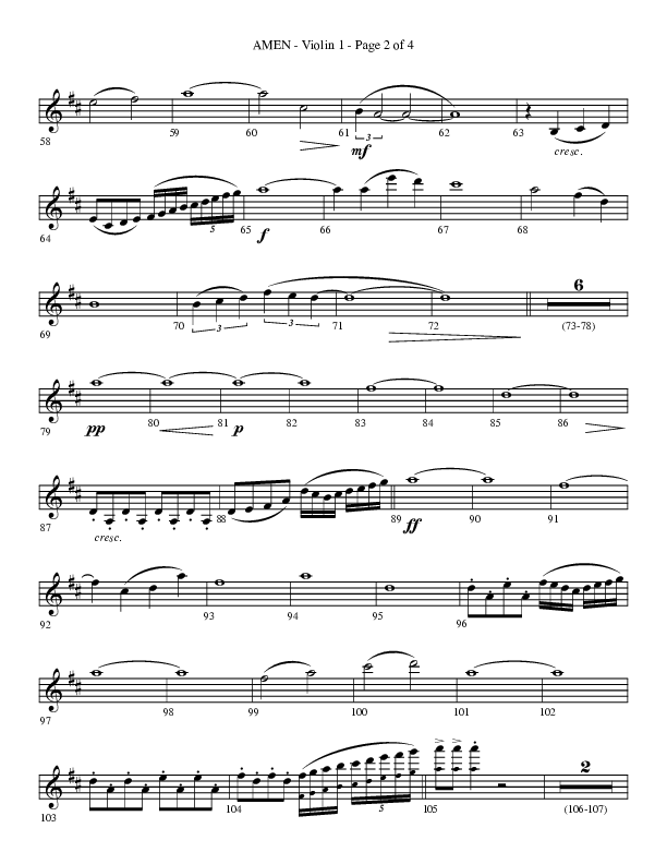 Amen (Choral Anthem SATB) Violin 1 (Lifeway Choral / Arr. Bradley Knight)