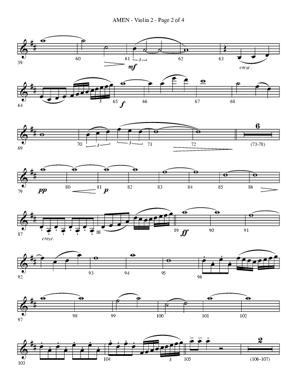 Amen (Choral Anthem SATB) Violin 2 (Lifeway Choral / Arr. Bradley Knight)