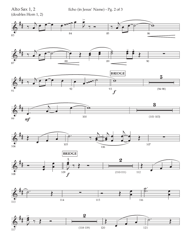 Echo (In Jesus Name) (Choral Anthem SATB) Alto Sax 1/2 (Lifeway Choral / Arr. Luke Gambill / Arr. Bill Wolaver)