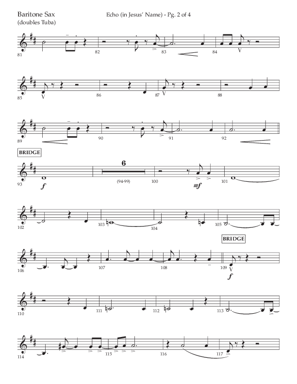 Echo (In Jesus Name) (Choral Anthem SATB) Bari Sax (Lifeway Choral / Arr. Luke Gambill / Arr. Bill Wolaver)