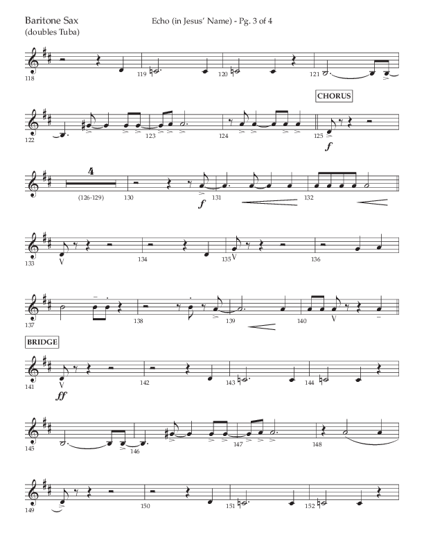 Echo (In Jesus Name) (Choral Anthem SATB) Bari Sax (Lifeway Choral / Arr. Luke Gambill / Arr. Bill Wolaver)