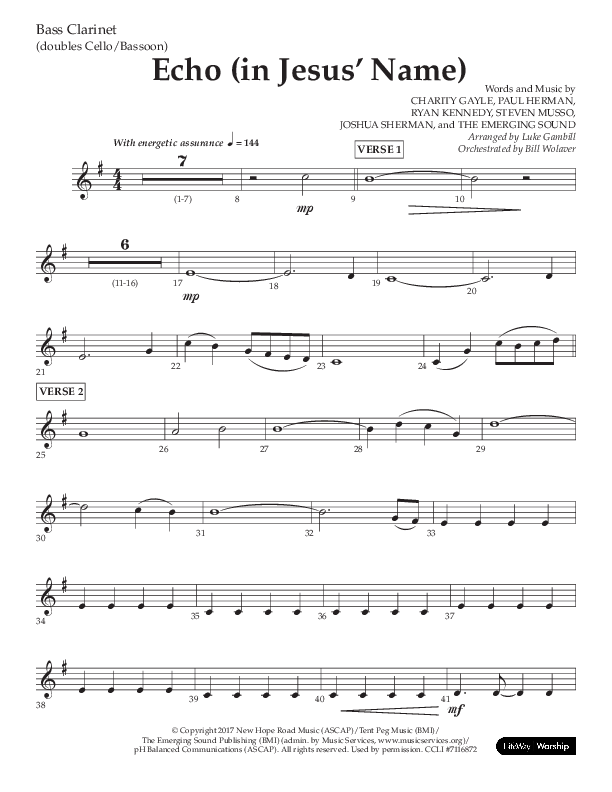 Echo (In Jesus Name) (Choral Anthem SATB) Bass Clarinet (Lifeway Choral / Arr. Luke Gambill / Arr. Bill Wolaver)