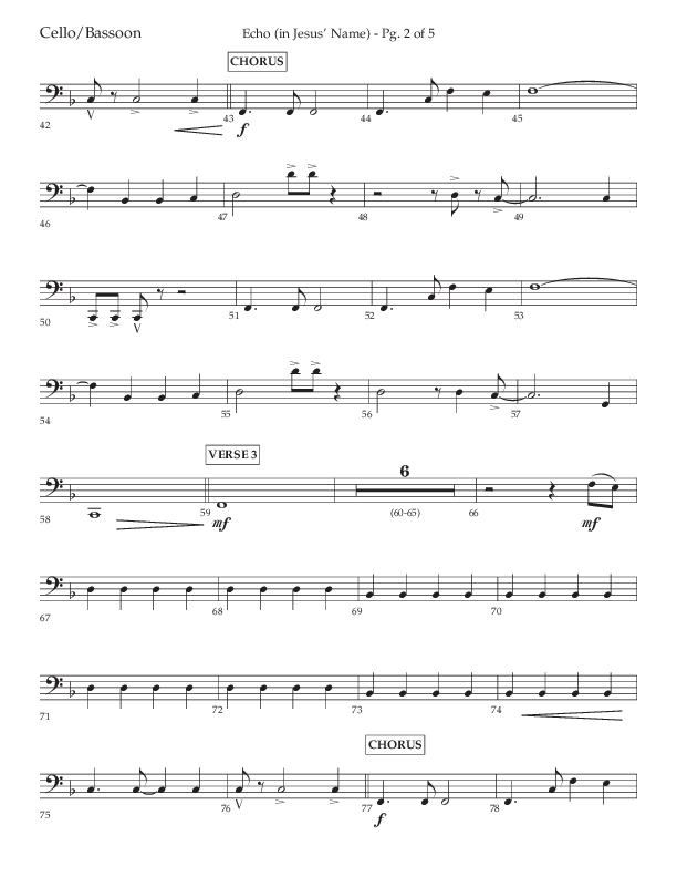 Echo (In Jesus Name) (Choral Anthem SATB) Cello (Lifeway Choral / Arr. Luke Gambill / Arr. Bill Wolaver)